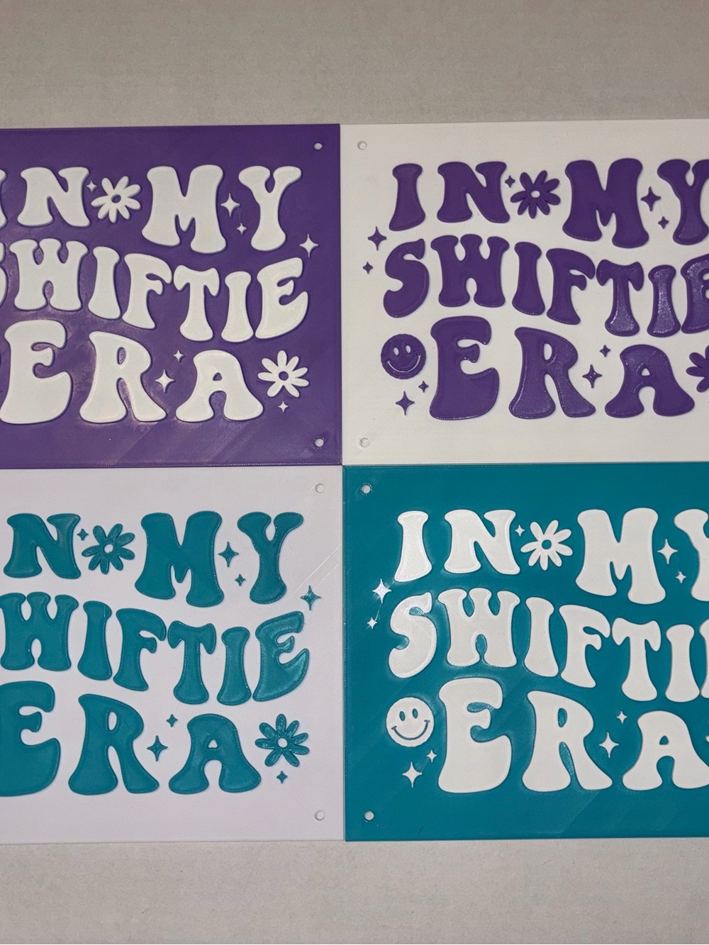 Set of 4 “In My Swiftie Era” 3D Printed Wall Signs – Purple & Teal